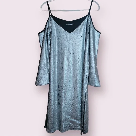 Boohoo | Dresses | Boohoo Boutique Duffy Cold Shoulder Disco Silver Sequin  Mini Dress | Poshmark